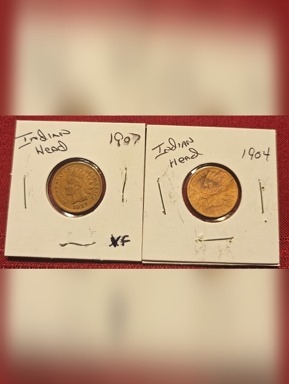 Vintage Indian Head Penny's,1904, 1907.